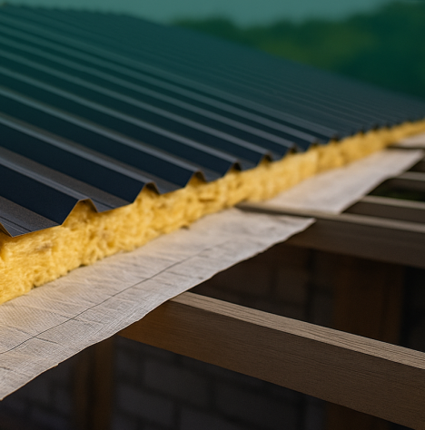 Hőszigetel&eacute;s a trap&eacute;zlemez al&aacute;